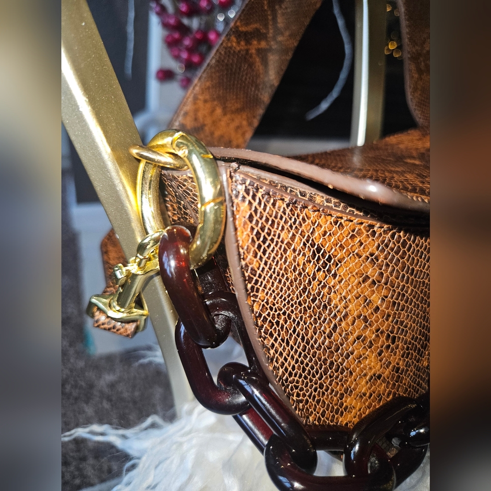 Yuzefi Doris Brown Snake Skin Pattern Bag-EUC - Picture 3 of 15